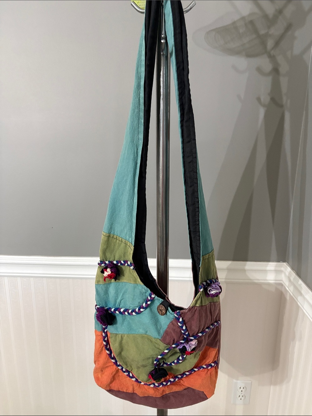 Boho Colorblock Shoulder Bag in Teal, Orange & Olive